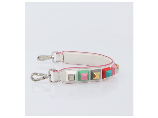 FENDI Strap You Shoulder Strap Leather 15.2"" White Silver Auth bs37389 Silvery - view 4