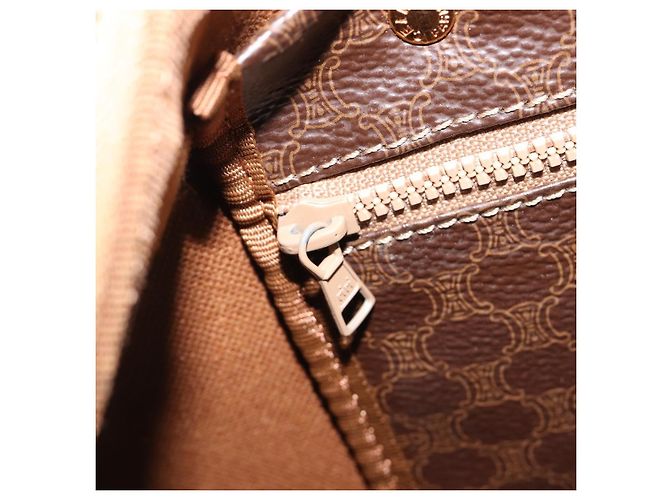 Céline Bolso Boston CELINE Macadam Canvas PVC Leather Brown Gold Auth 204211A Castaño Dorado - vista 23