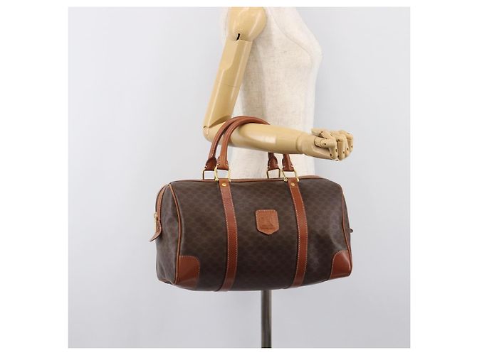 Céline Bolso Boston CELINE Macadam Canvas PVC Leather Brown Gold Auth 204211A Castaño Dorado - vista 25