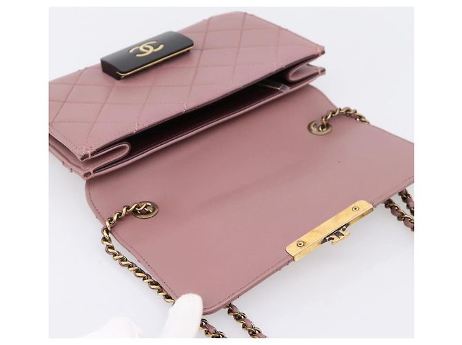 Borsa a tracolla CHANEL Matelasse con catena in pelle d'agnello Purple Gray CC Auth 206386V Marrone Porpora - vista 15