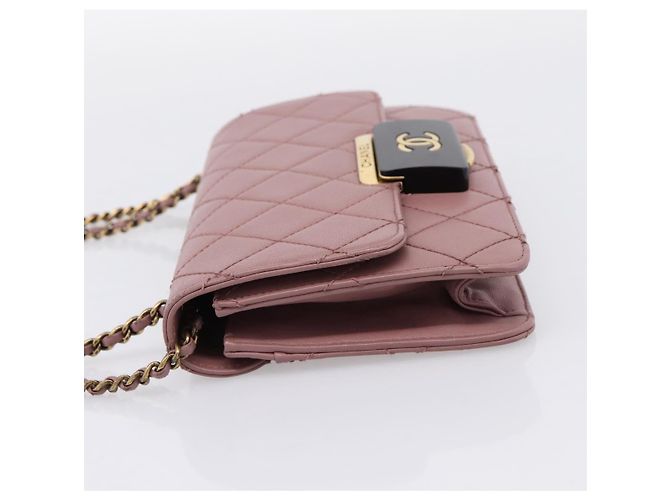 Borsa a tracolla CHANEL Matelasse con catena in pelle d'agnello Purple Gray CC Auth 206386V Marrone Porpora - vista 4