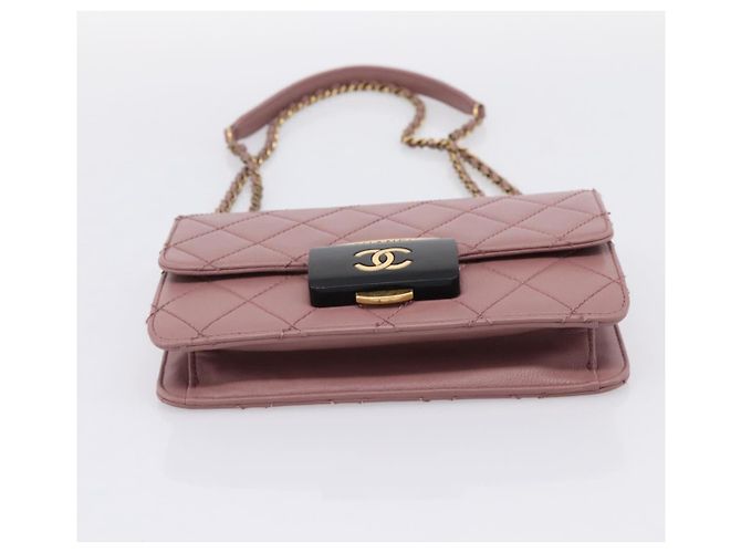 Borsa a tracolla CHANEL Matelasse con catena in pelle d'agnello Purple Gray CC Auth 206386V Marrone Porpora - vista 9