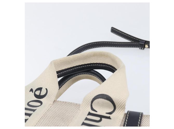 Chloé Borsa Chloe Woody Canvas 2way White Gold Auth ka6339 Bianco D'oro - vista 11