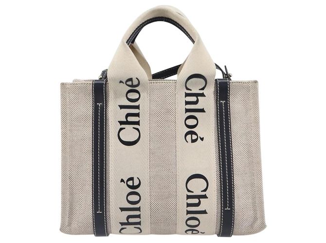 Chloé Borsa Chloe Woody Canvas 2way White Gold Auth ka6339 Bianco D'oro - vista 2