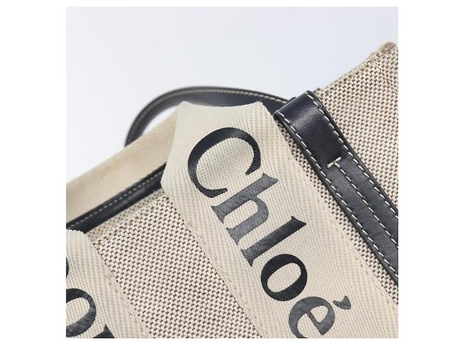 Chloé Borsa Chloe Woody Canvas 2way White Gold Auth ka6339 Bianco D'oro - vista 20