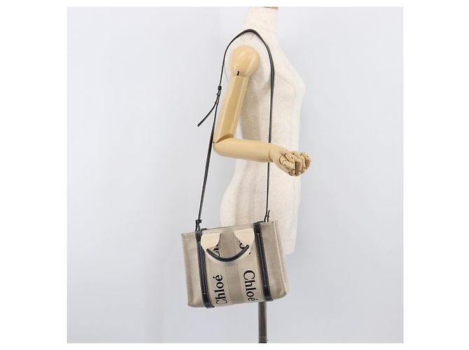 Chloé Borsa Chloe Woody Canvas 2way White Gold Auth ka6339 Bianco D'oro - vista 29