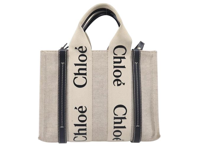 Chloé Borsa Chloe Woody Canvas 2way White Gold Auth ka6339 Bianco D'oro - vista 3