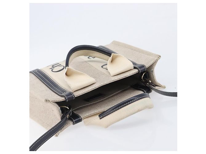 Chloé Borsa Chloe Woody Canvas 2way White Gold Auth ka6339 Bianco D'oro - vista 8