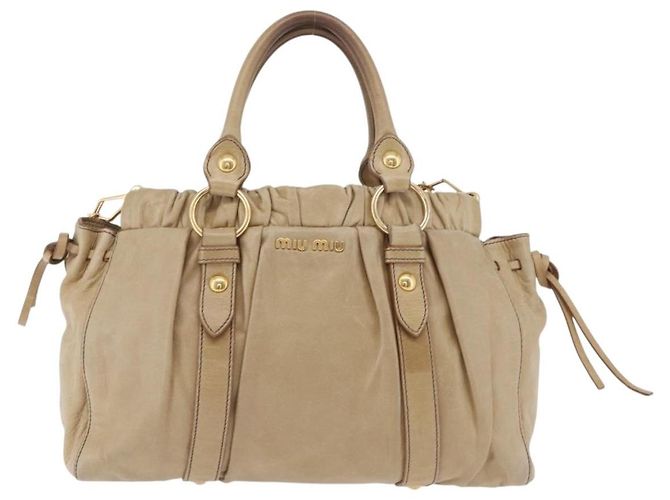 Borsa Miu Miu Vitellolux Matelasse in pelle 2way Beige Gold Auth 206271A D'oro - vista 2