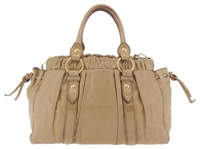Borsa Miu Miu Vitellolux Matelasse in pelle 2way Beige Gold Auth 206271A D'oro - vista 5