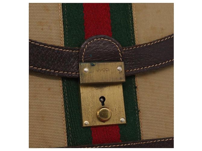 Borsa a tracolla GUCCI Web Sherry Line Canvas Beige Gold Auth ep16256 D'oro - vista 18
