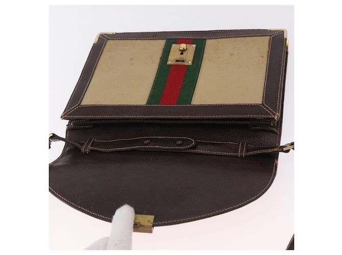 Borsa a tracolla GUCCI Web Sherry Line Canvas Beige Gold Auth ep16256 D'oro - vista 19
