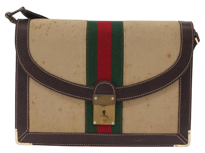 Borsa a tracolla GUCCI Web Sherry Line Canvas Beige Gold Auth ep16256 D'oro - vista 2