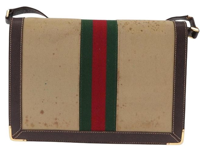 Borsa a tracolla GUCCI Web Sherry Line Canvas Beige Gold Auth ep16256 D'oro - vista 3