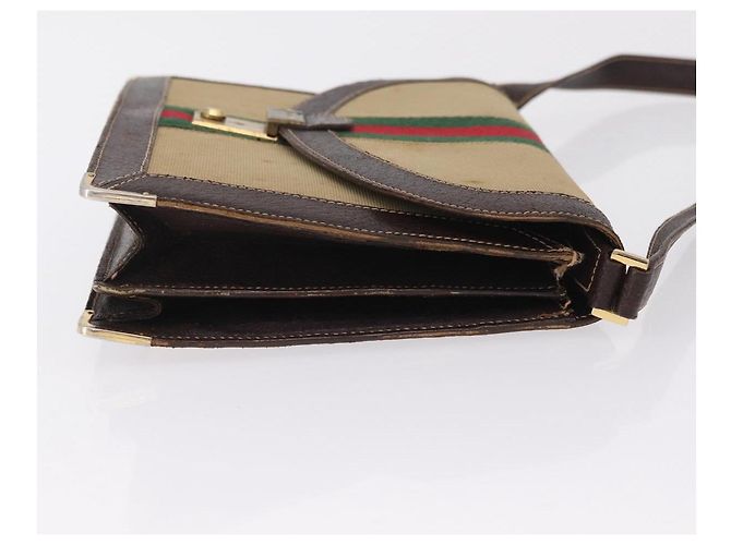 Borsa a tracolla GUCCI Web Sherry Line Canvas Beige Gold Auth ep16256 D'oro - vista 5
