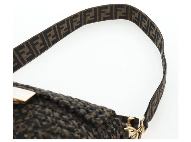 Borsa a tracolla FENDI Zucca Canvas Mamma Baguette 2 vie Marrone Nero Auth 204902SM - vista 10