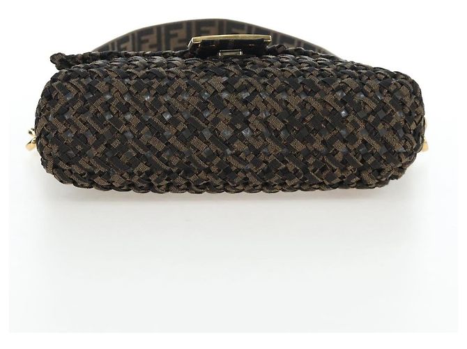 Borsa a tracolla FENDI Zucca Canvas Mamma Baguette 2 vie Marrone Nero Auth 204902SM - vista 12