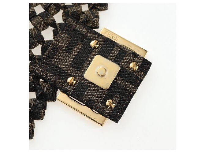 Borsa a tracolla FENDI Zucca Canvas Mamma Baguette 2 vie Marrone Nero Auth 204902SM - vista 19