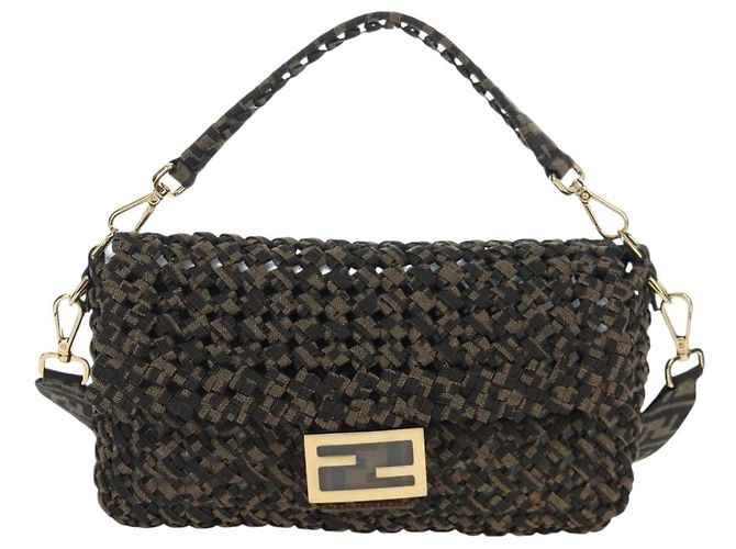Borsa a tracolla FENDI Zucca Canvas Mamma Baguette 2 vie Marrone Nero Auth 204902SM - vista 2