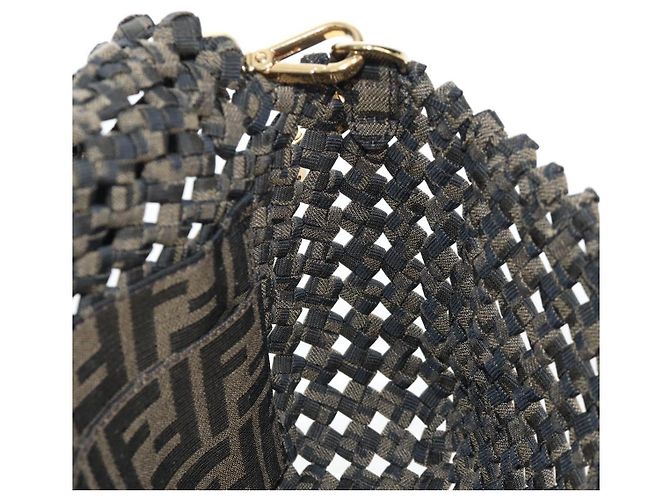 Borsa a tracolla FENDI Zucca Canvas Mamma Baguette 2 vie Marrone Nero Auth 204902SM - vista 23