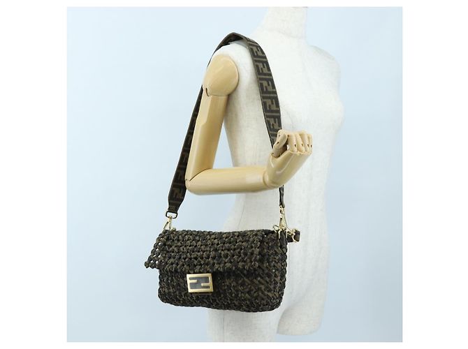 Borsa a tracolla FENDI Zucca Canvas Mamma Baguette 2 vie Marrone Nero Auth 204902SM - vista 28