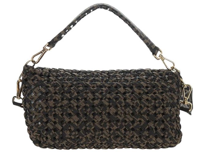 Borsa a tracolla FENDI Zucca Canvas Mamma Baguette 2 vie Marrone Nero Auth 204902SM - vista 3