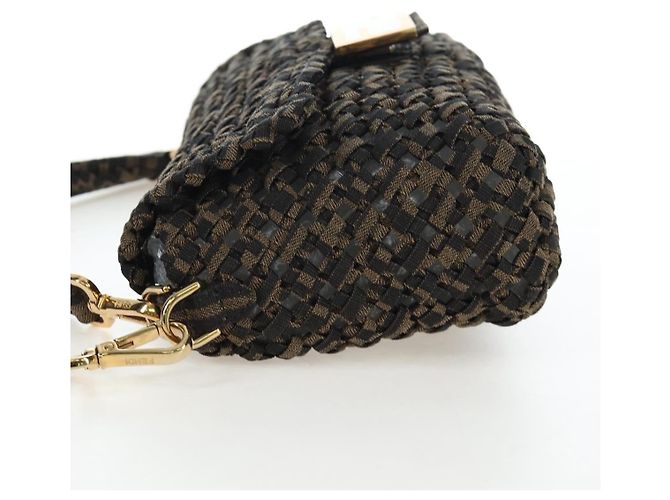 Borsa a tracolla FENDI Zucca Canvas Mamma Baguette 2 vie Marrone Nero Auth 204902SM - vista 4