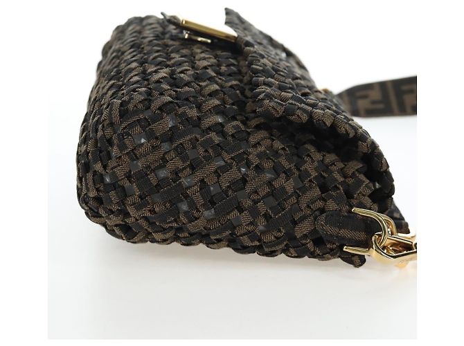 Borsa a tracolla FENDI Zucca Canvas Mamma Baguette 2 vie Marrone Nero Auth 204902SM - vista 5