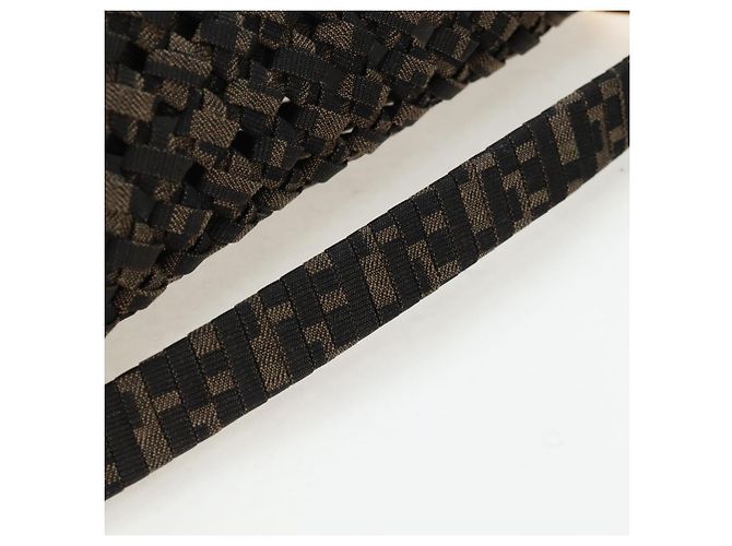 Borsa a tracolla FENDI Zucca Canvas Mamma Baguette 2 vie Marrone Nero Auth 204902SM - vista 7