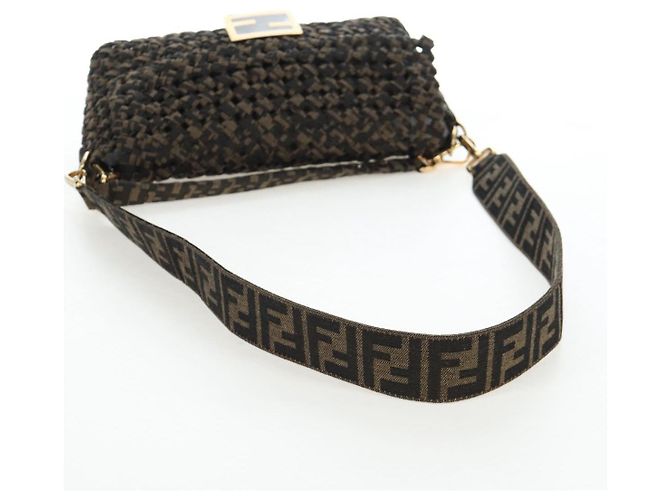 Borsa a tracolla FENDI Zucca Canvas Mamma Baguette 2 vie Marrone Nero Auth 204902SM - vista 9