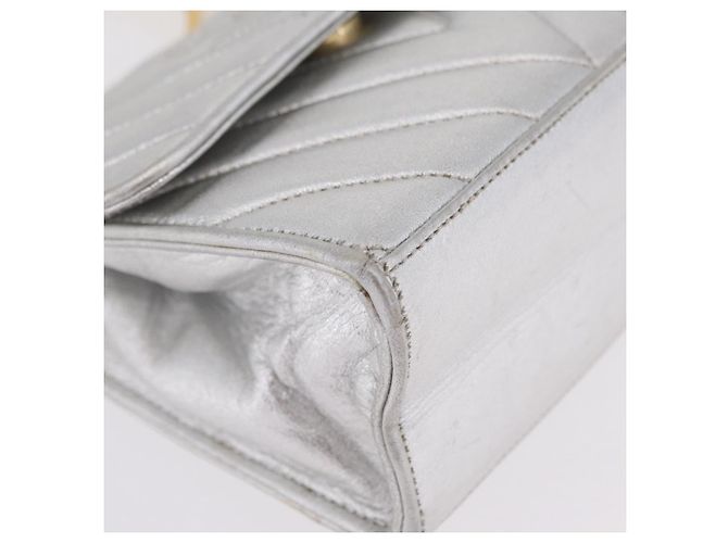 Borsa a mano CHANEL V Stitch in pelle d'agnello Argento Oro CC Auth 206262SAV D'oro - vista 13