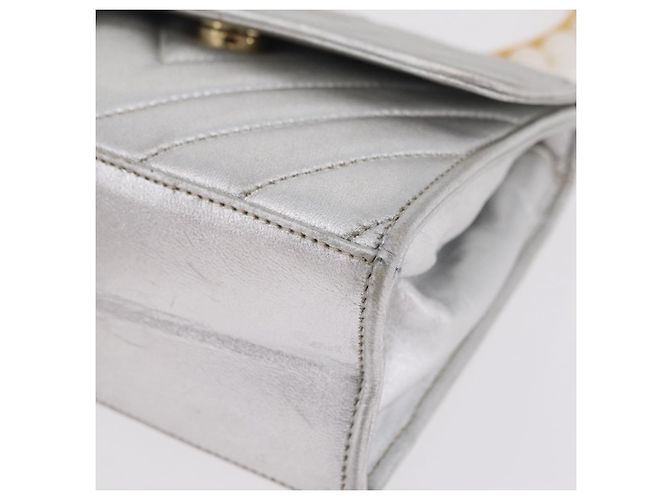 Borsa a mano CHANEL V Stitch in pelle d'agnello Argento Oro CC Auth 206262SAV D'oro - vista 14