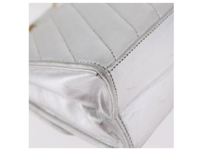 Borsa a mano CHANEL V Stitch in pelle d'agnello Argento Oro CC Auth 206262SAV D'oro - vista 15