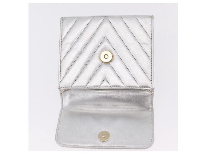 Borsa a mano CHANEL V Stitch in pelle d'agnello Argento Oro CC Auth 206262SAV D'oro - vista 18