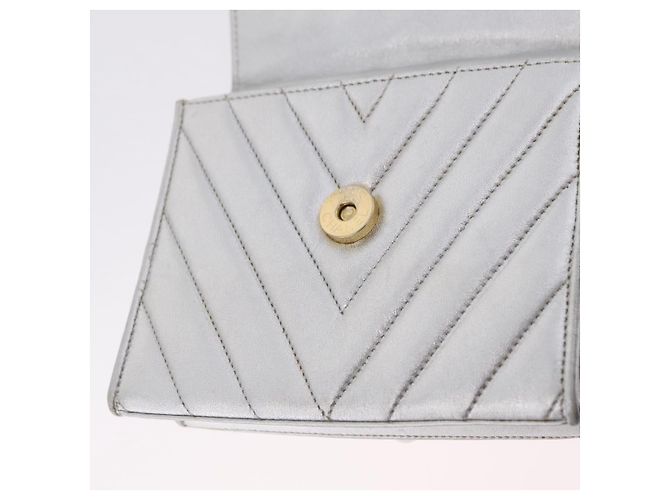 Borsa a mano CHANEL V Stitch in pelle d'agnello Argento Oro CC Auth 206262SAV D'oro - vista 20