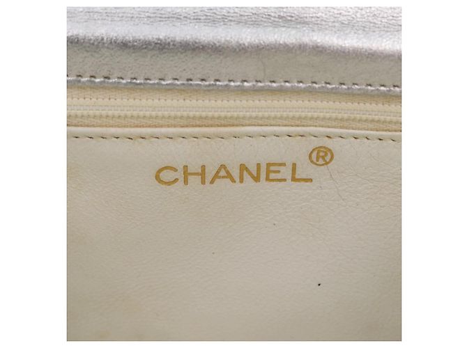 Borsa a mano CHANEL V Stitch in pelle d'agnello Argento Oro CC Auth 206262SAV D'oro - vista 23