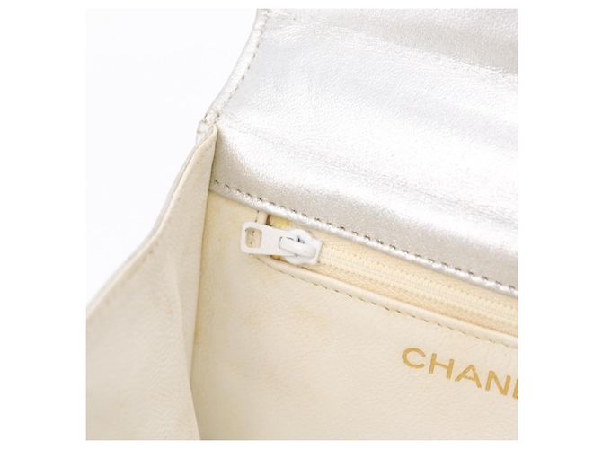 Borsa a mano CHANEL V Stitch in pelle d'agnello Argento Oro CC Auth 206262SAV D'oro - vista 27