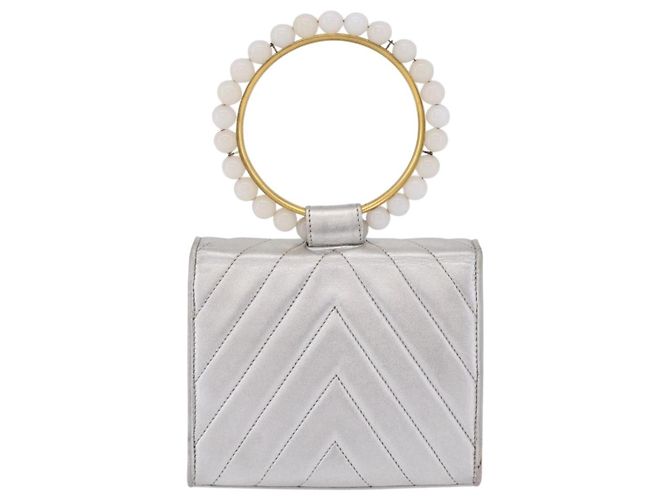 Borsa a mano CHANEL V Stitch in pelle d'agnello Argento Oro CC Auth 206262SAV D'oro - vista 3