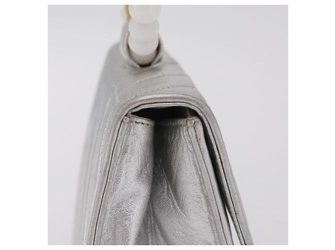 Borsa a mano CHANEL V Stitch in pelle d'agnello Argento Oro CC Auth 206262SAV D'oro - vista 7