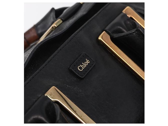 Chloé Bolsa Chloe Etel em couro 2way Preta Tom Dourado Auth BA15539A Preto - vista 16