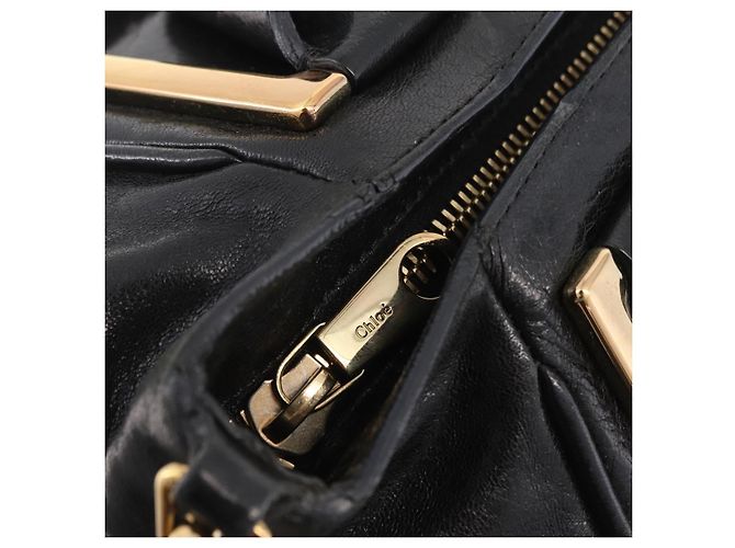 Chloé Bolsa Chloe Etel em couro 2way Preta Tom Dourado Auth BA15539A Preto - vista 18