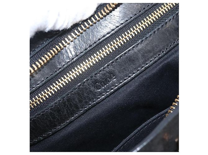 Chloé Bolsa Chloe Etel em couro 2way Preta Tom Dourado Auth BA15539A Preto - vista 19
