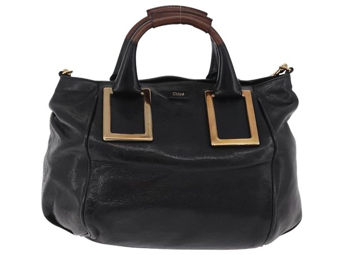 Chloé Bolsa Chloe Etel em couro 2way Preta Tom Dourado Auth BA15539A Preto - vista 2