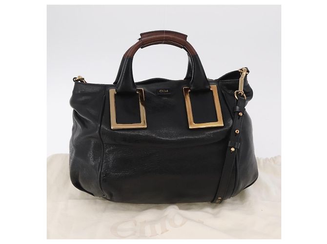 Chloé Bolsa Chloe Etel em couro 2way Preta Tom Dourado Auth BA15539A Preto - vista 28