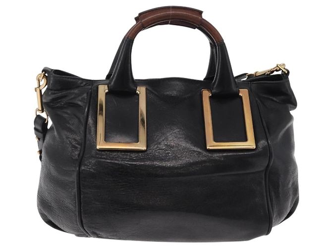 Chloé Bolsa Chloe Etel em couro 2way Preta Tom Dourado Auth BA15539A Preto - vista 3