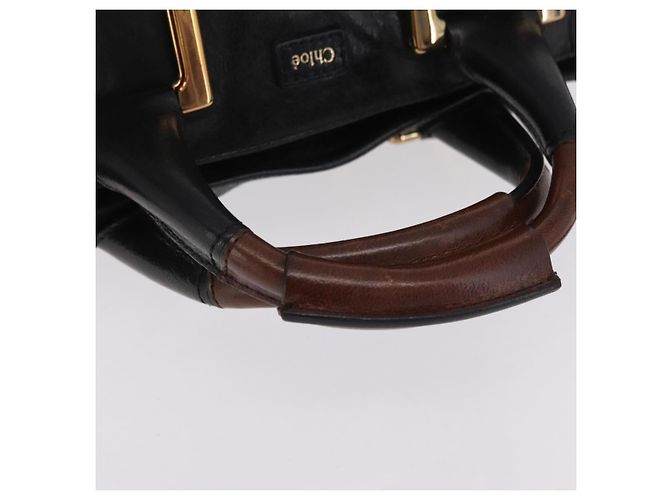 Chloé Bolsa Chloe Etel em couro 2way Preta Tom Dourado Auth BA15539A Preto - vista 7