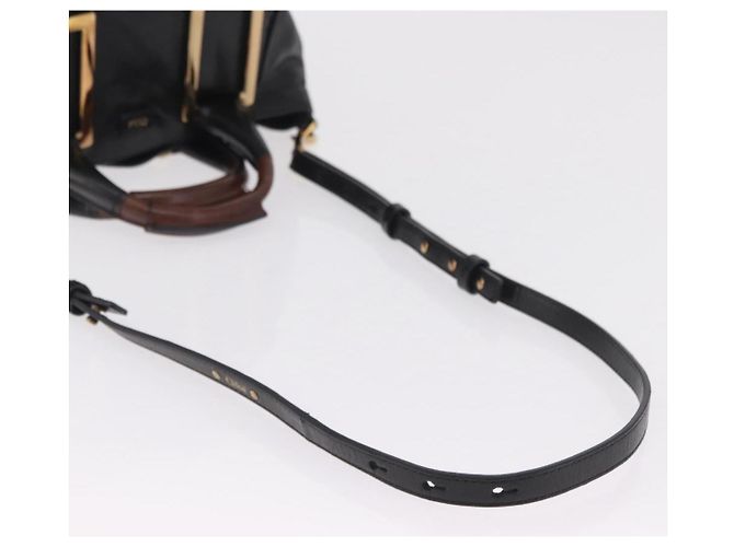 Chloé Bolsa Chloe Etel em couro 2way Preta Tom Dourado Auth BA15539A Preto - vista 9