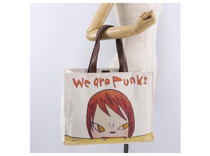 Stella Mc Cartney Borsa Tote Stella McCartney Nara Yoshitomo Canvas White Brown Auth mr2934V Marrone Bianco - vista 27