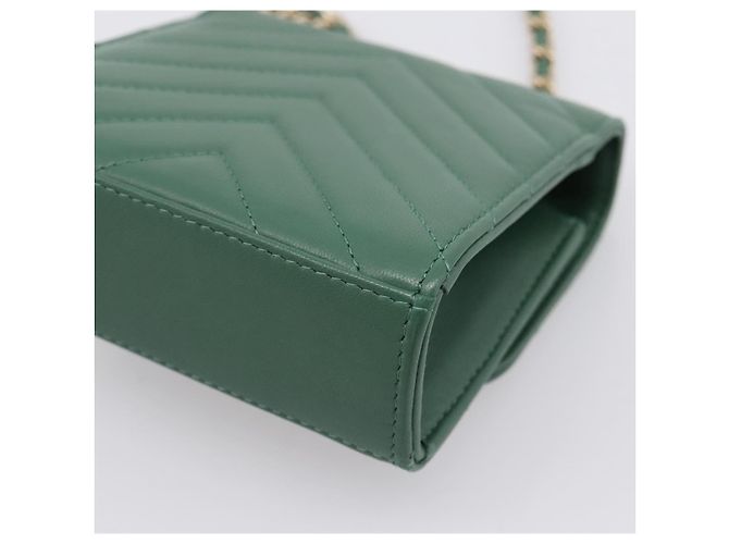 Borsa a tracolla con catena CHANEL V Stitch in pelle d'agnello verde e oro CC Auth 206308SAM D'oro - vista 12