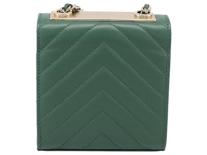 Borsa a tracolla con catena CHANEL V Stitch in pelle d'agnello verde e oro CC Auth 206308SAM D'oro - vista 3